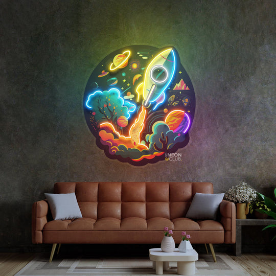 Rocket Launching Universe Neon Pop Art Néon Personnalisé | Enseigne LED Au Maroc – MyNeonClub