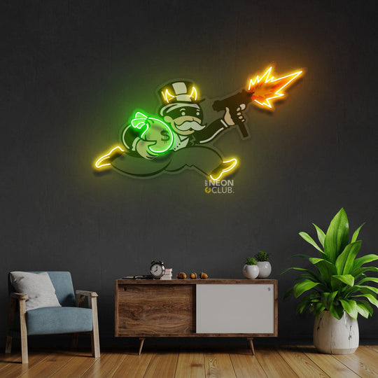 Violent Monopoly Gun Neon Pop Art Néon Personnalisé | Enseigne LED Au Maroc – MyNeonClub