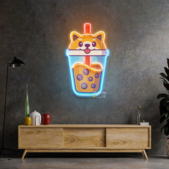 Boba Milktea Dog Neon Pop Art Néon Personnalisé | Enseigne LED Au Maroc – MyNeonClub