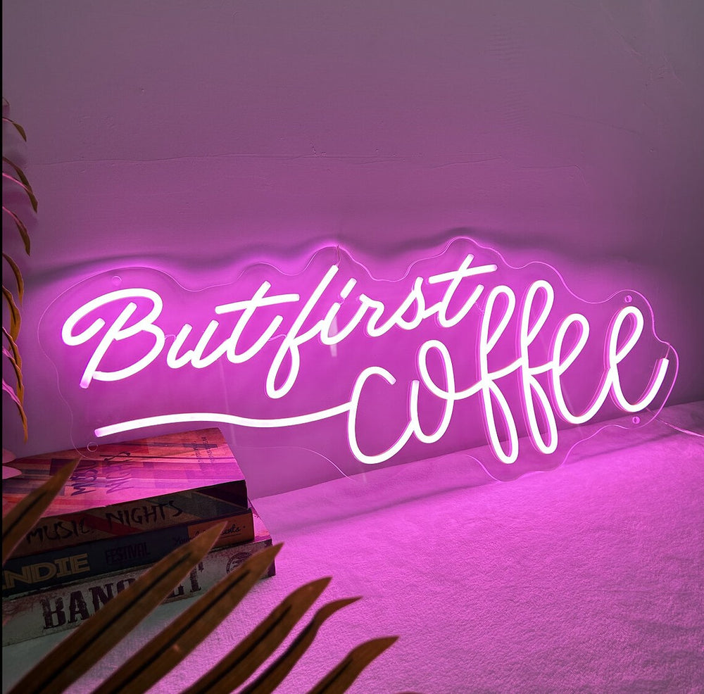 But First Coffee, Coffee shop decor, Coffee lover's sign, Coffee-themed ambiance, Trendy cafe, Stylish atmosphere, Cafe wall art