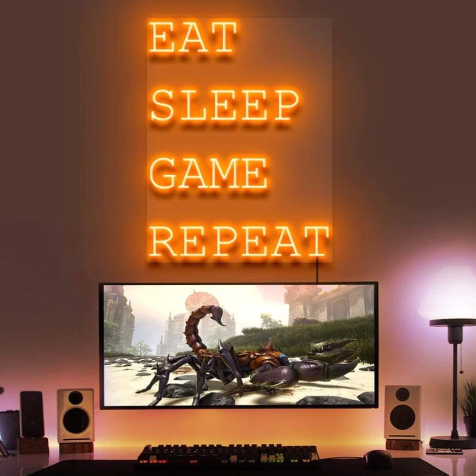 Eat Sleep Game Repeat Néon Personnalisé | Enseigne LED Au Maroc – MyNeonClub