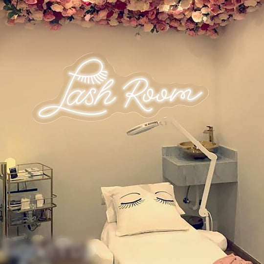 Lash Room Neon, Neon sign, Lash salon decor, Eyelash extensions room, Vibrant lighting, Stylish ambiance, Illuminated sign, Trendy neon sign, Chic lash studio, Salon atmosphere, Lash artist pride