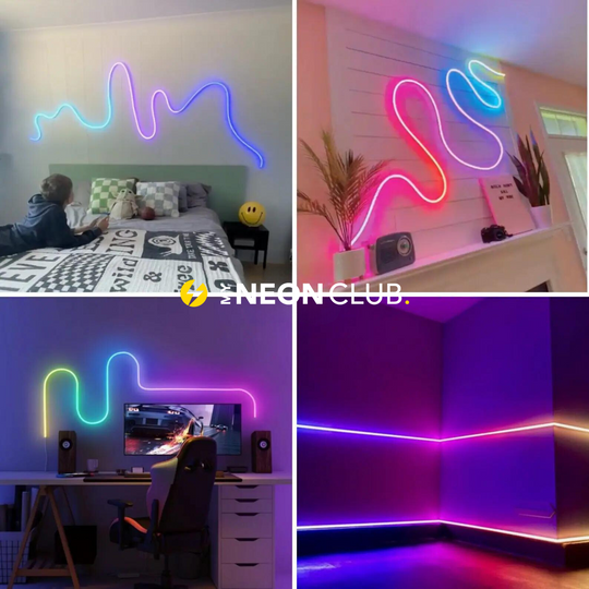 Bandes lumineuses au néon multicolores RVB - Bande lumineuse LED pour la décoration intérieure - Bande néon aux couleurs changeantes - Bande lumineuse néon DIY - Décoration esthétique pour la maison maroc