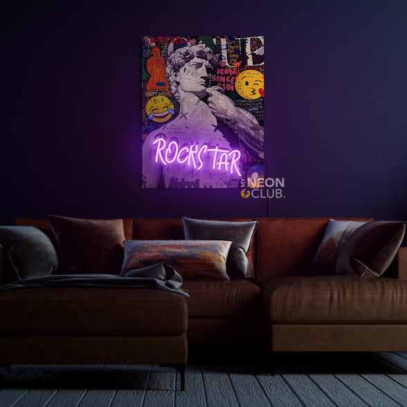 David Neon Pop Art, pop art, contemporary art, neon colors, vibrant artwork, David portrait, graphic elements, modern art, art decor