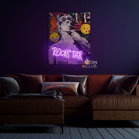 David Neon Pop Art, pop art, contemporary art, neon colors, vibrant artwork, David portrait, graphic elements, modern art, art decor