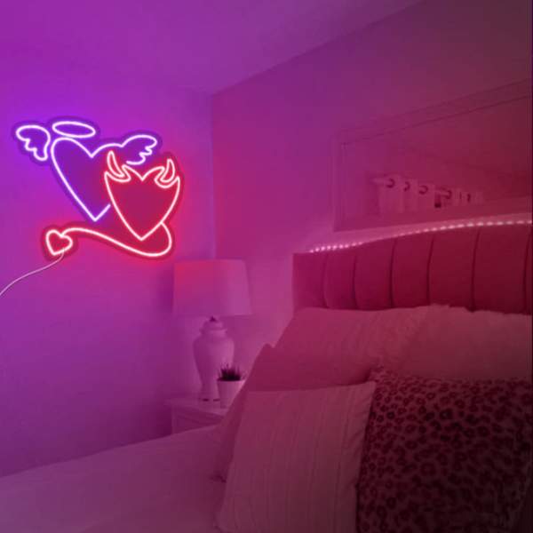 Coeur ange et démon Néon Personnalisé | Enseigne LED Au Maroc – MyNeonClub