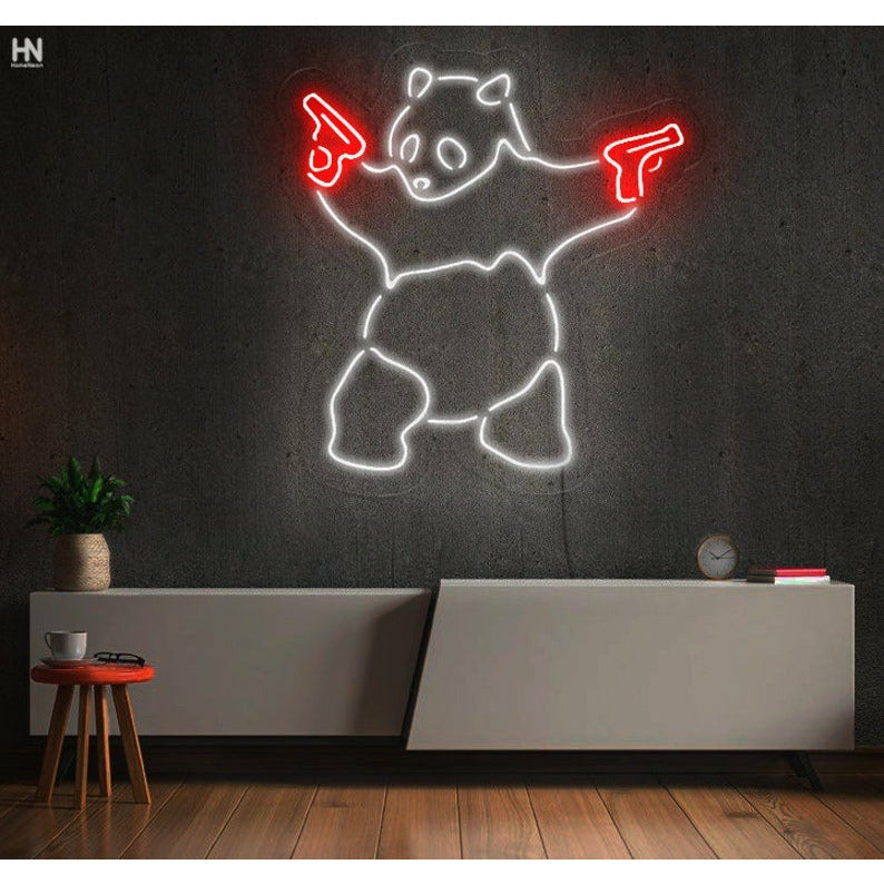 Panda with Pistols Néon Personnalisé | Enseigne LED Au Maroc – MyNeonClub