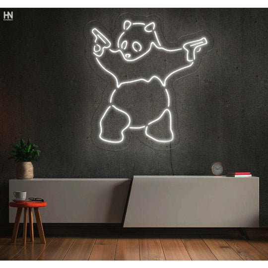 Panda with Pistols Néon Personnalisé | Enseigne LED Au Maroc – MyNeonClub