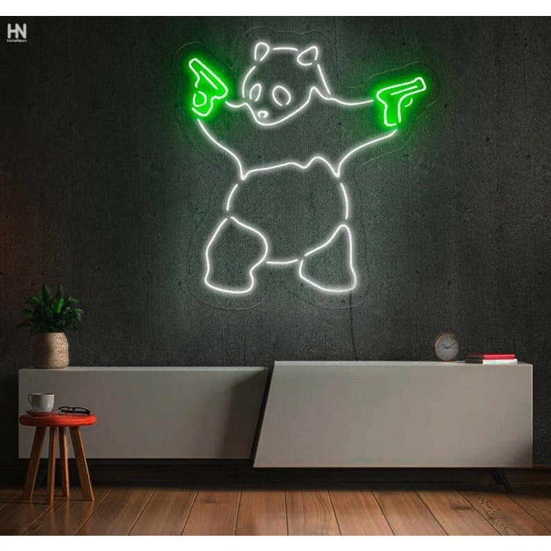 Panda with Pistols Néon Personnalisé | Enseigne LED Au Maroc – MyNeonClub
