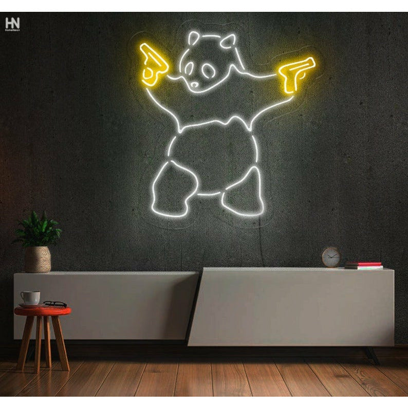 Panda with Pistols Néon Personnalisé | Enseigne LED Au Maroc – MyNeonClub