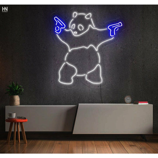 Panda with Pistols Néon Personnalisé | Enseigne LED Au Maroc – MyNeonClub